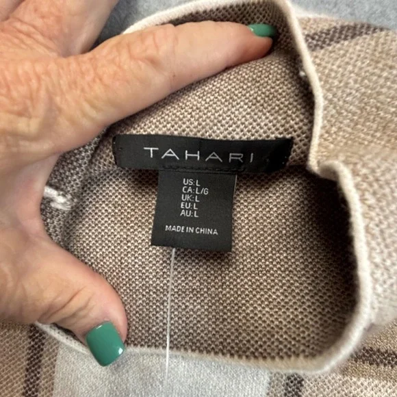 Tahari Women's Plaid Mock Neck Sweater Long Sleeve Beige Brown Size L - Picture 3 of 8
